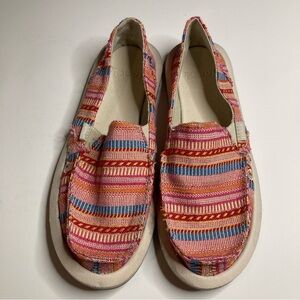 Sanuk Flat Shoes Multicolor Casual Bohemian Festival Striped Soft Slip-On Size 6